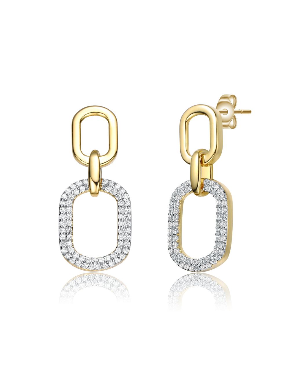 Genevive Jewelry Metallic Rachel Glauber Plated With Cubic Zirconia Pave Geometric Oval Chain Dangle Earrings