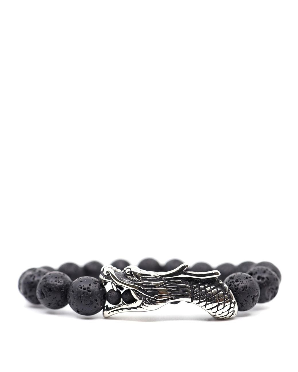 Shar Oke White Dragon Stainless Steel & Natural Lava Beaded Bracelet for men