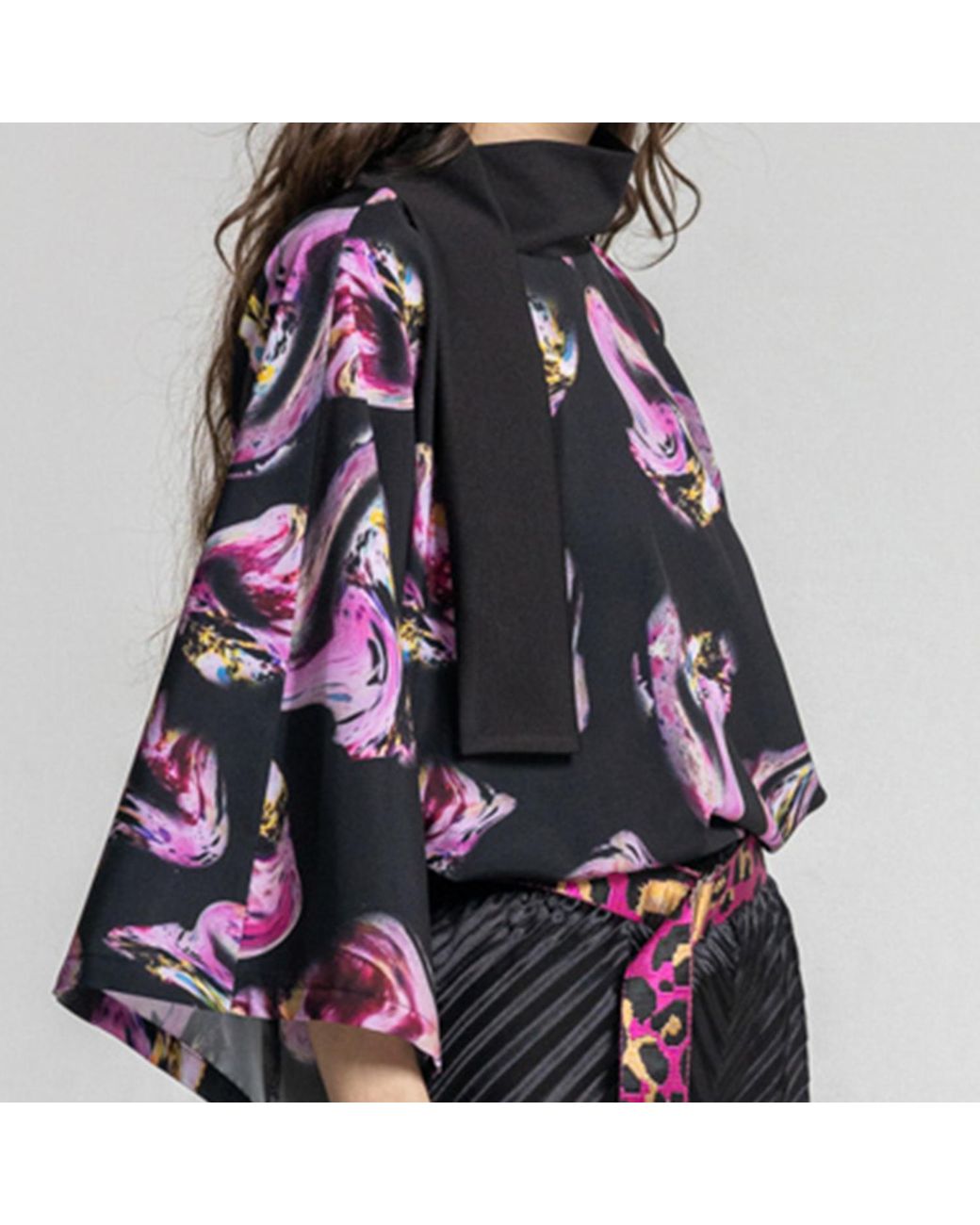 ARTISTA Black Rose Crystal High Neck Blouse