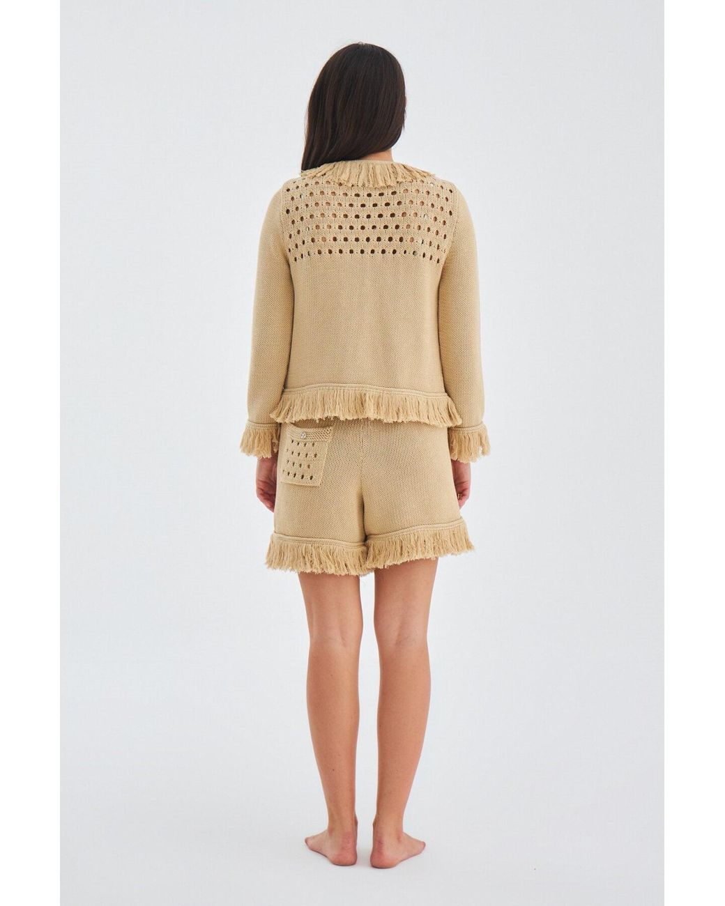 Peraluna Natural Miyoki Knitted Crop Cardigan & Shorts Matching Set