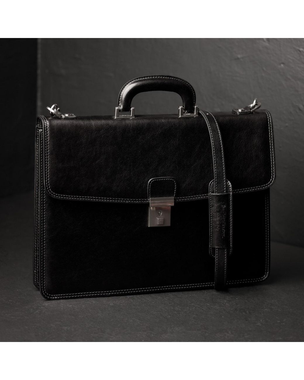 Time Resistance Black Leather Briefcase for men