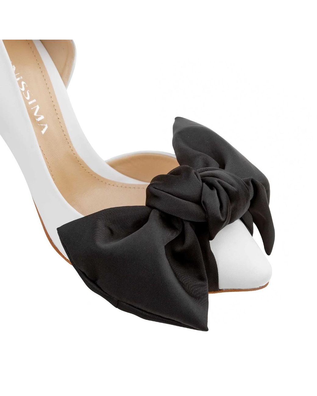 Ginissima Black Samantha Leather And Oversized Satin Bow Open Sided Stiletto