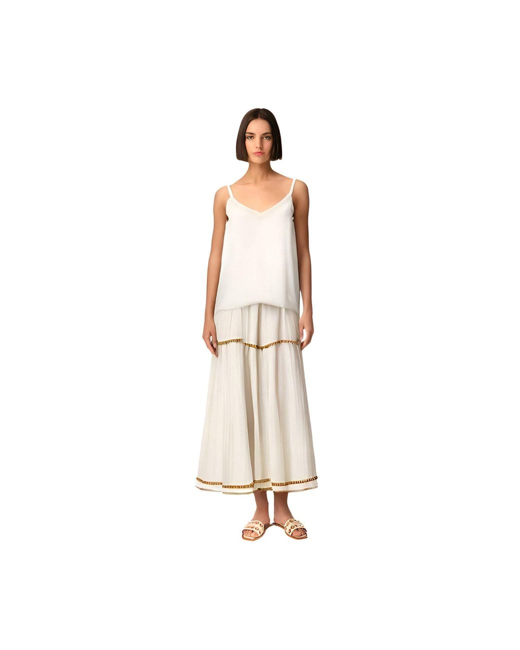 Haris Cotton White Tank Top With Lace Trim