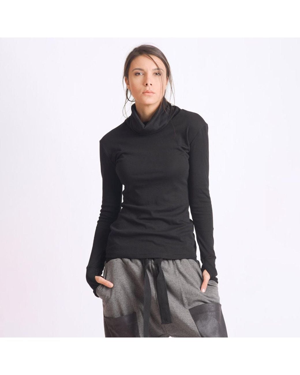 Metamorph Black Long Sleeve Top With Thumbholes