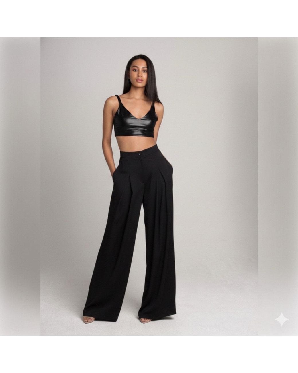 Imaatu Black Sande High-Waisted Linen-Blend Wide-Leg Pants