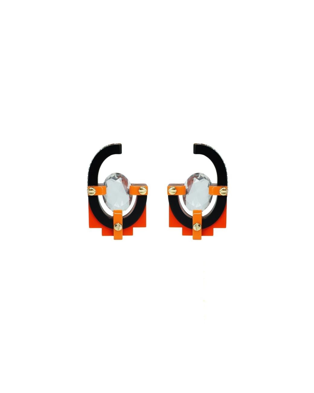 Gissa Bicalho Multicolor Handmade Acrylic Earring With Oval Cut Stone