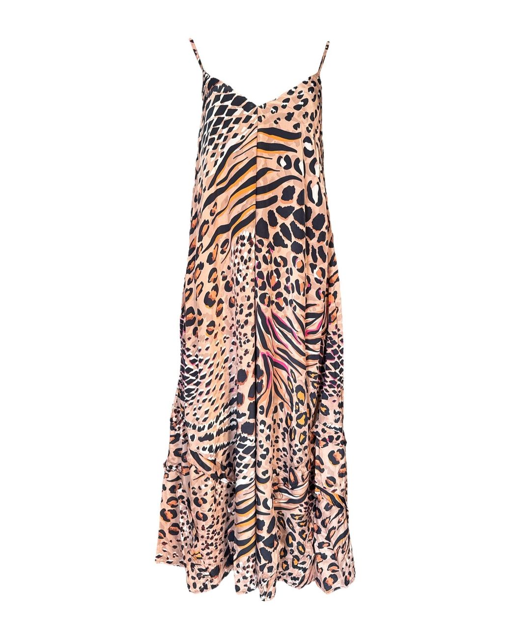 Any Old Iron White Neutrals Neutral Animal Ruffle Dress