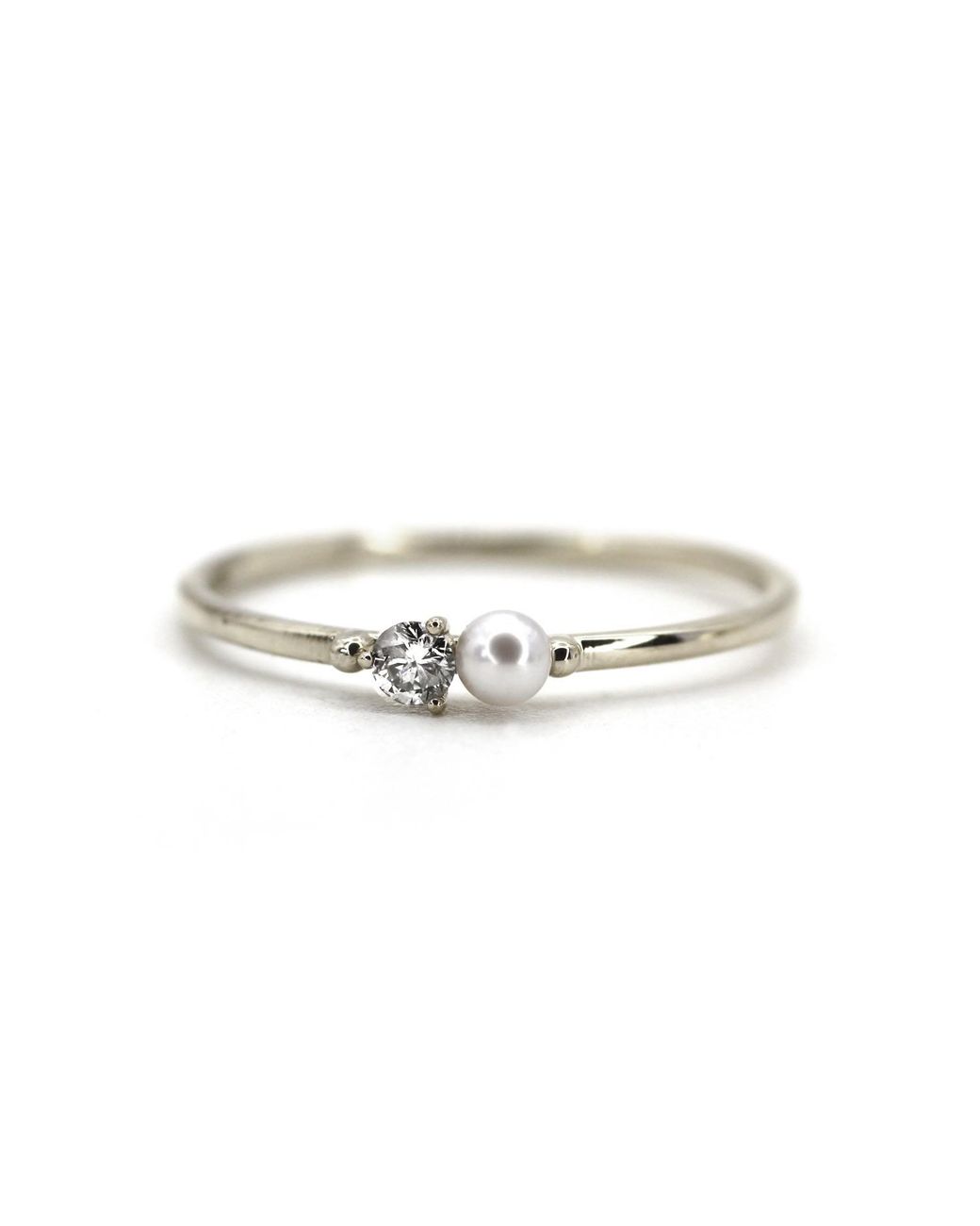 VicStoneNYC Fine Jewelry White Natural Tiny Pearl And Diamond Ring