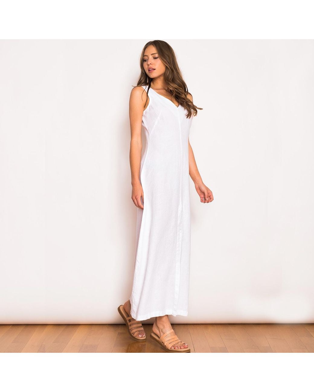 Haris Cotton Black Maxi Linen Dress With V Neck