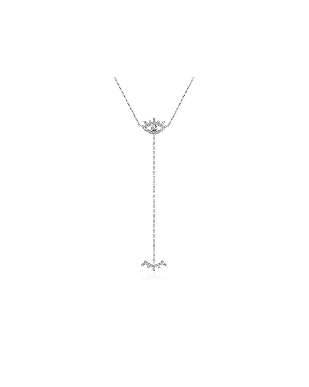 Genevieve Collection White 18K Evil Eye Diamond Dangle Necklace