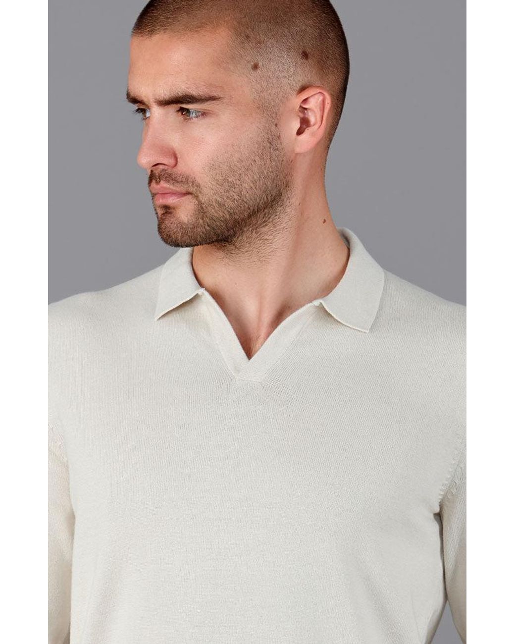 Paul James Knitwear Pink Neutrals Lightweight Cotton Lyndon Buttonless Polo Shirt for men