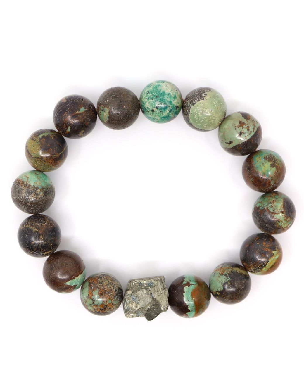 Shar Oke Metallic Raw Pyrite Beaded Bracelet for men