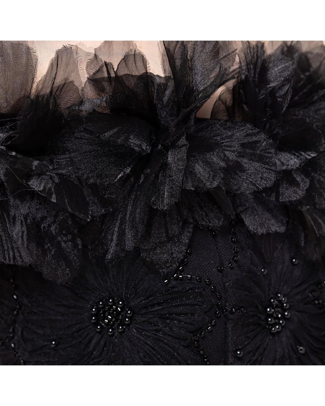Nissa Black Floral-Detail Lace Midi Dress