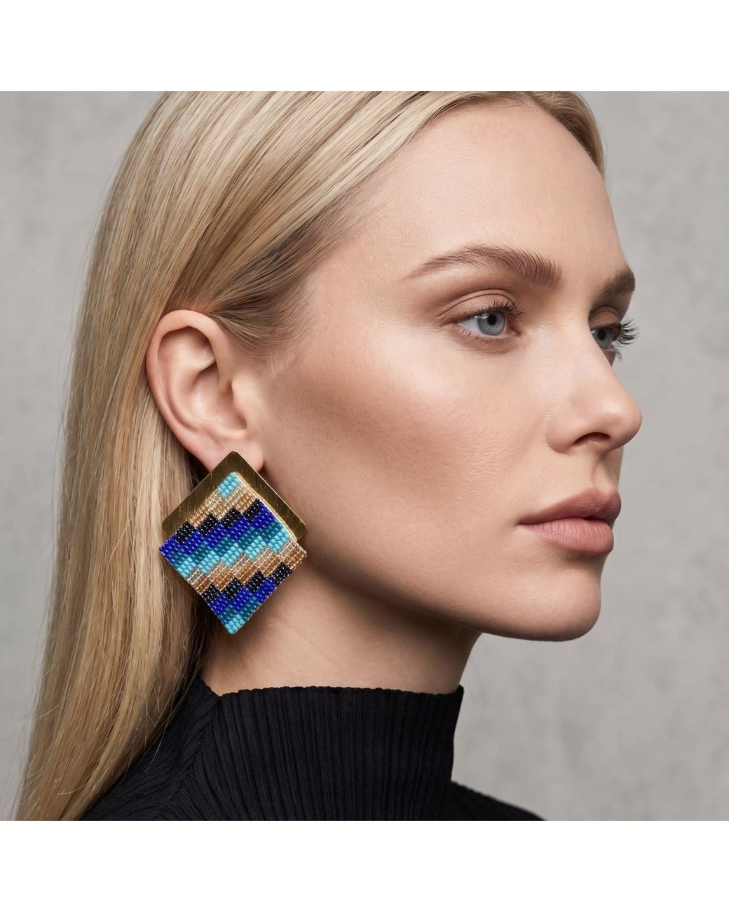 Iliana Arrazola Blue Minimalist Deconstructed Knot, Stud Earrings, Glass Beads, Beaded Jewelry
