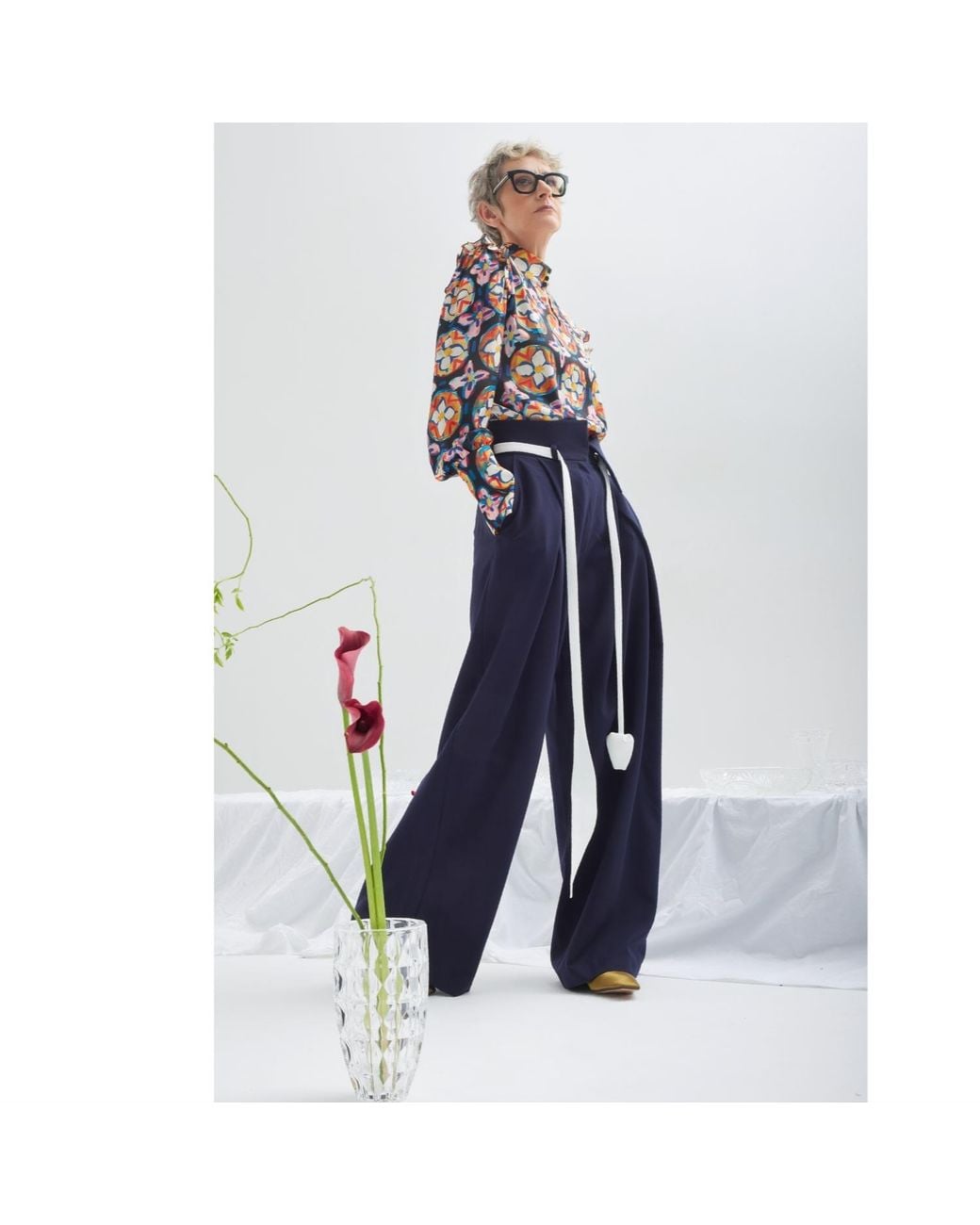 Julia Allert Blue Fashion Forward Wide-Leg Pants & Contrast Belt