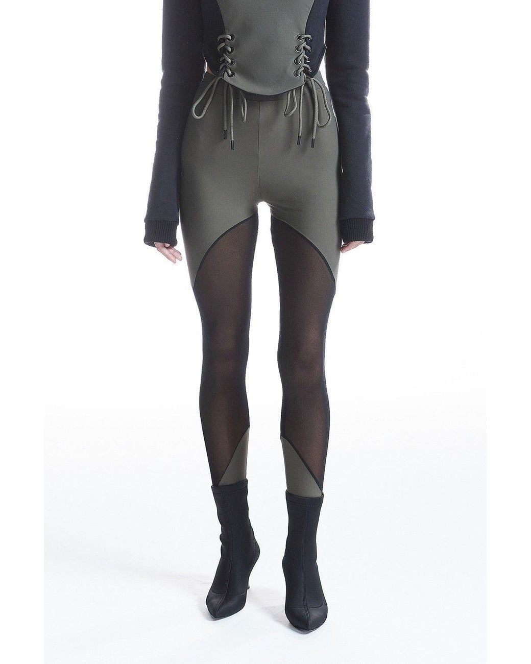 No'design Gray Asymmetric Cut Elastic Hem Khaki Leggings