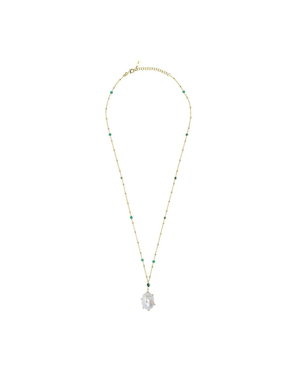 Latelita London Metallic Polka Dot Baroque Pearl Pendant Necklace Emerald
