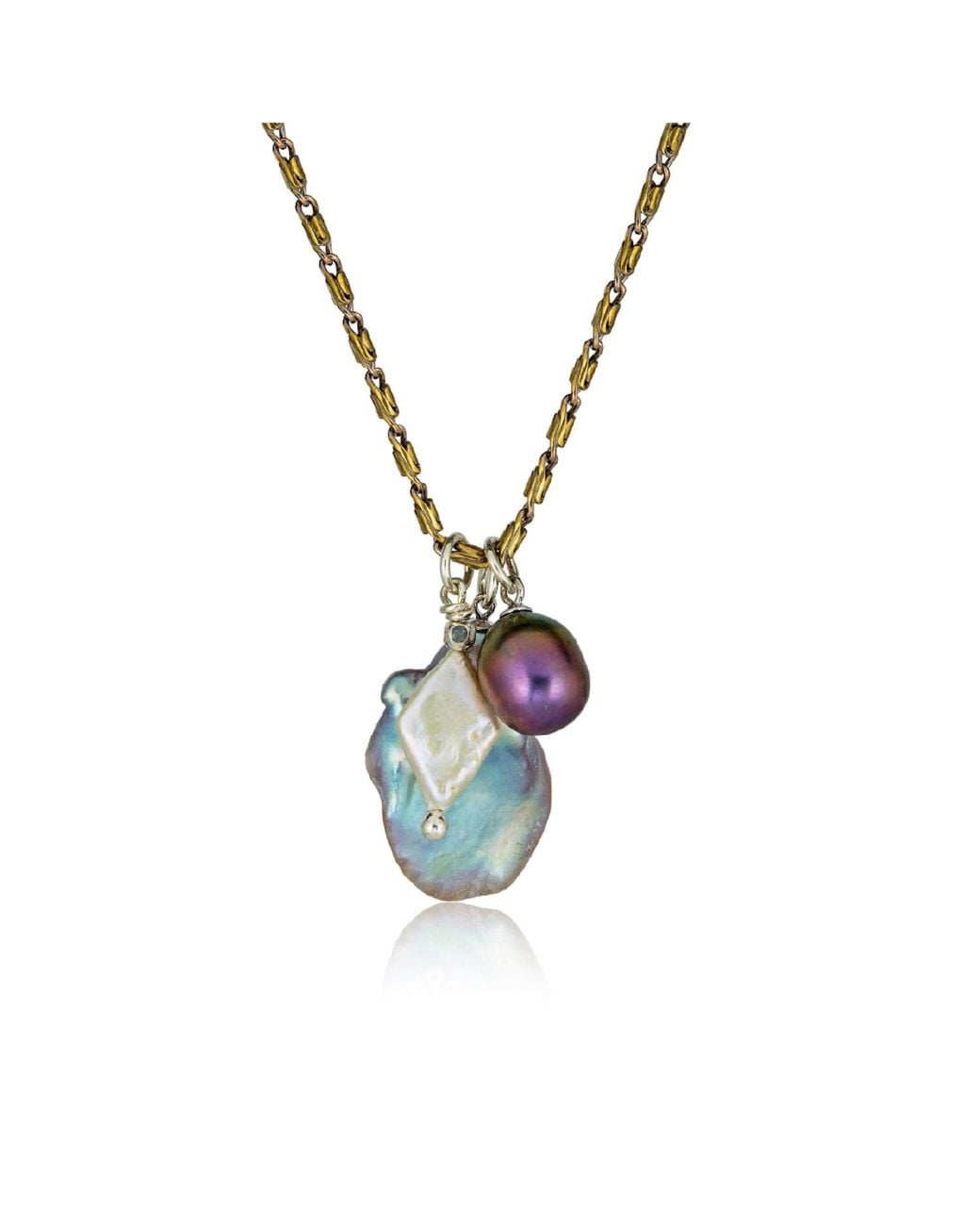 Cartography Metallic Confluence: Trio Of Pearls On Vintage Brass Chain
