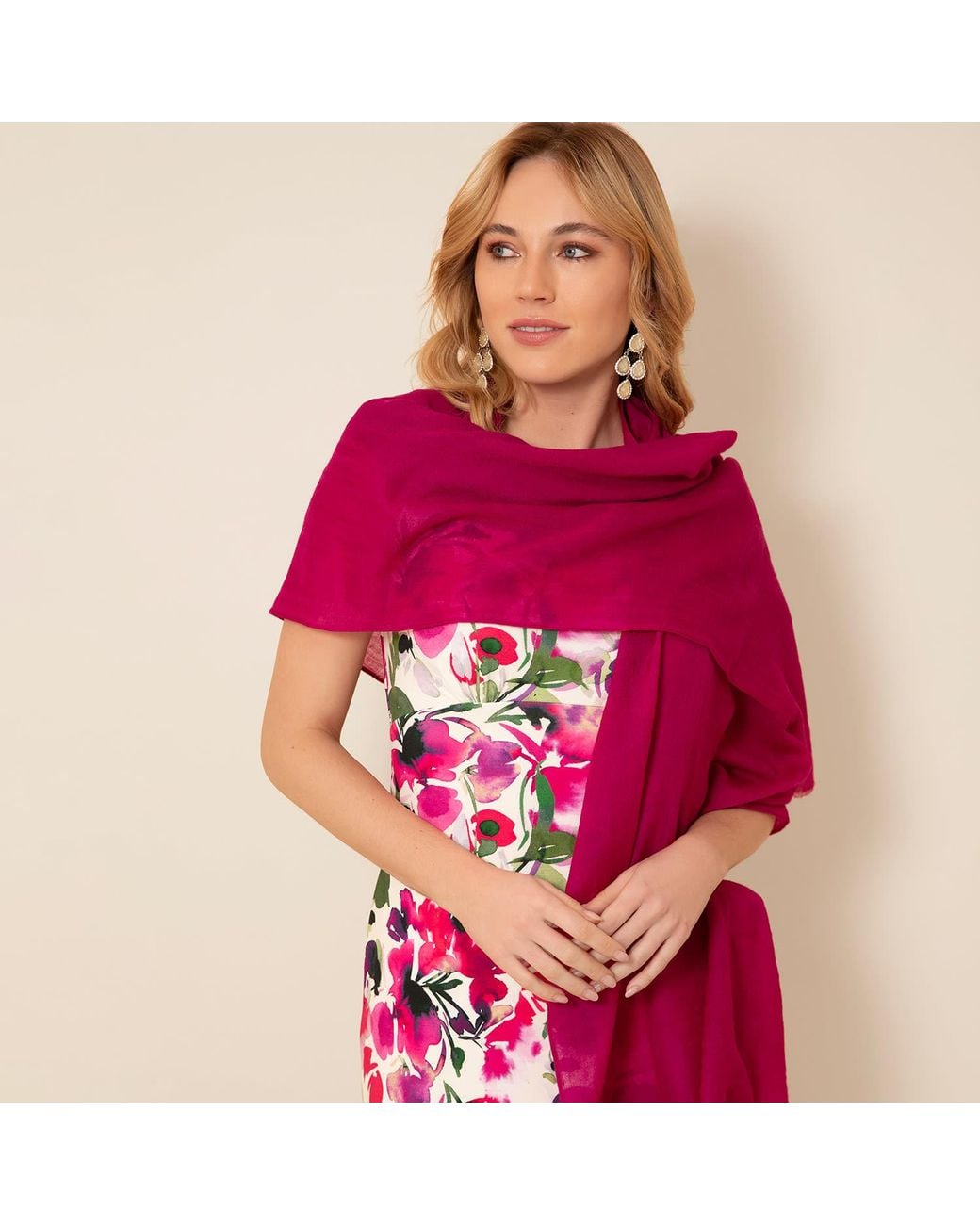 Alie Street London Red Aurielle Silk Wool Scarf Deep Fuchsia