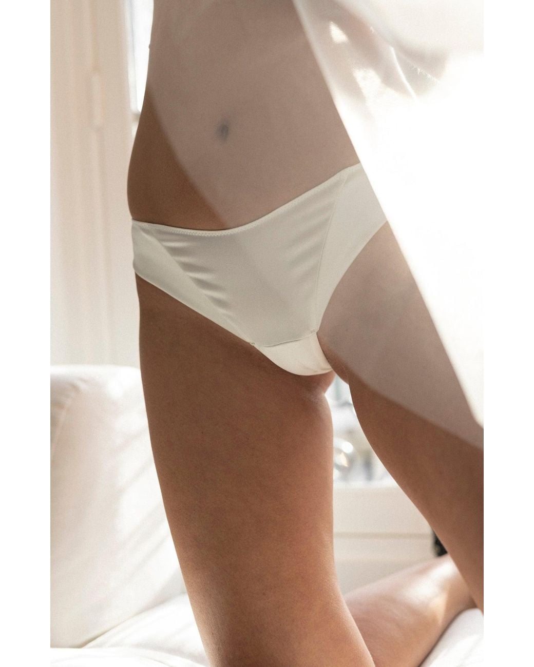 SAETA Paris White Neutrals Satin Silk Brief