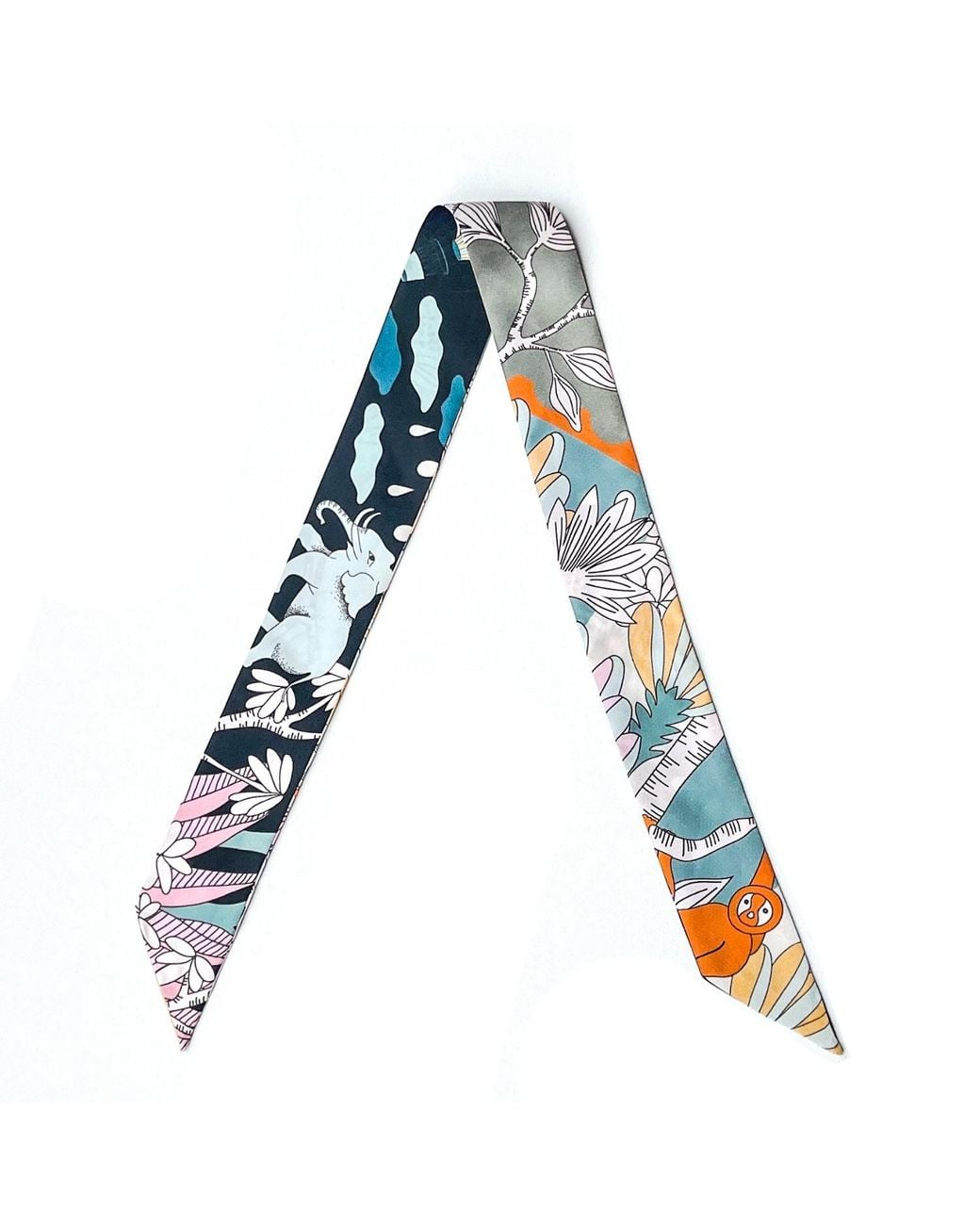 Jessie Zhao New York Blue Silk Skinny Scarf Of World Travel
