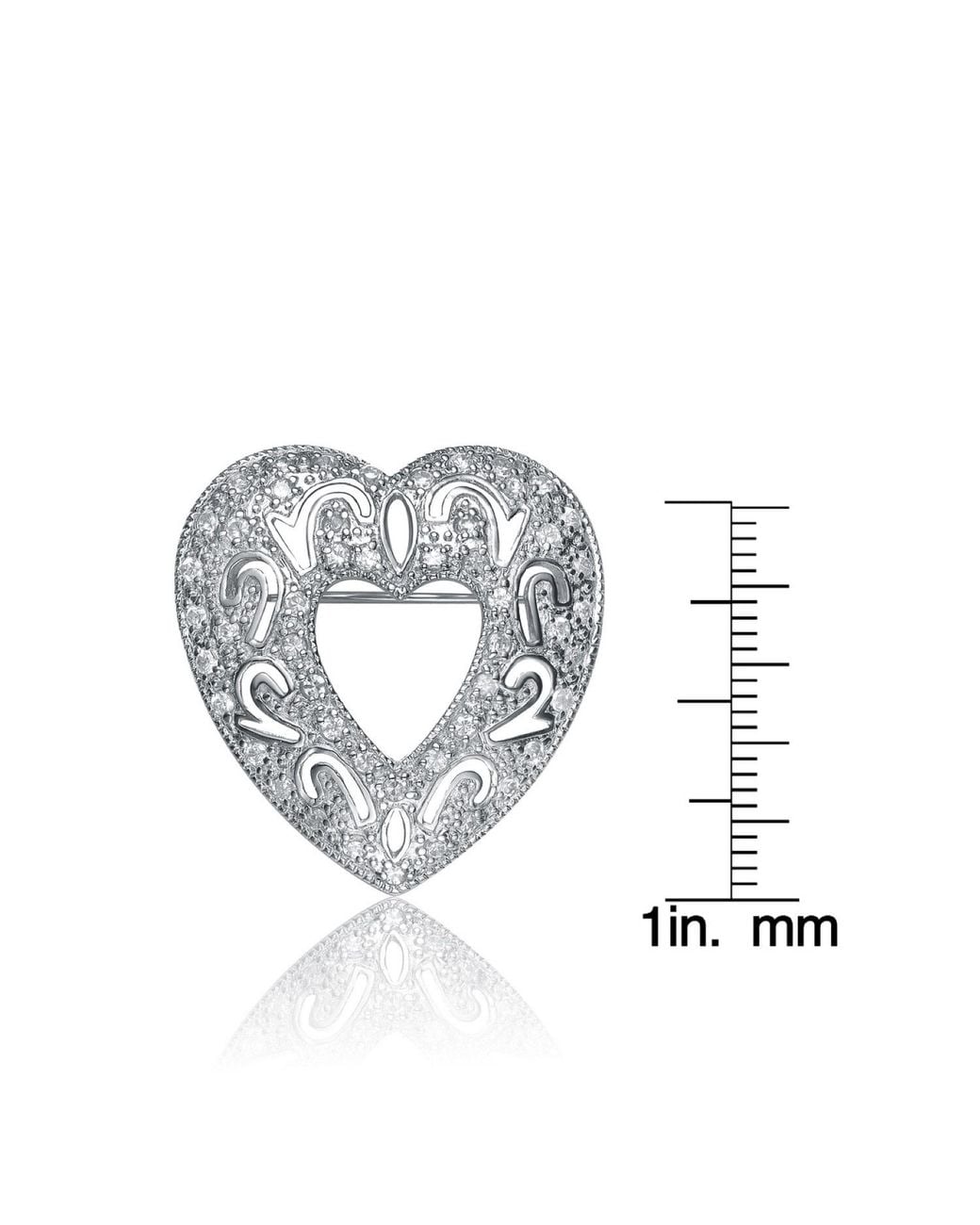 Genevive Jewelry Metallic Sterling Cubic Zirconia Concentric Heart Pin