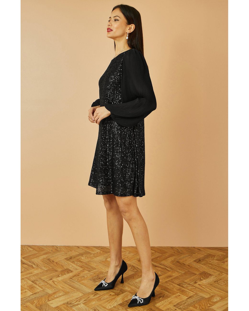 Yumi' Black Velvet Sequin Tunic With Long Pleated Sleeves