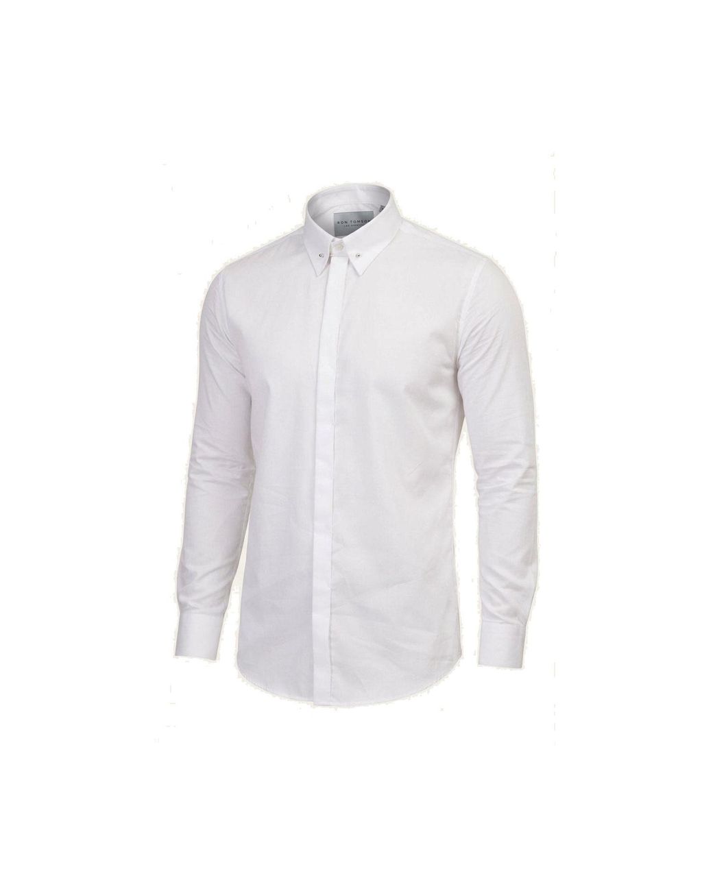 Ron Tomson White Collar Pin Hidden Placket Dress Shirt for men