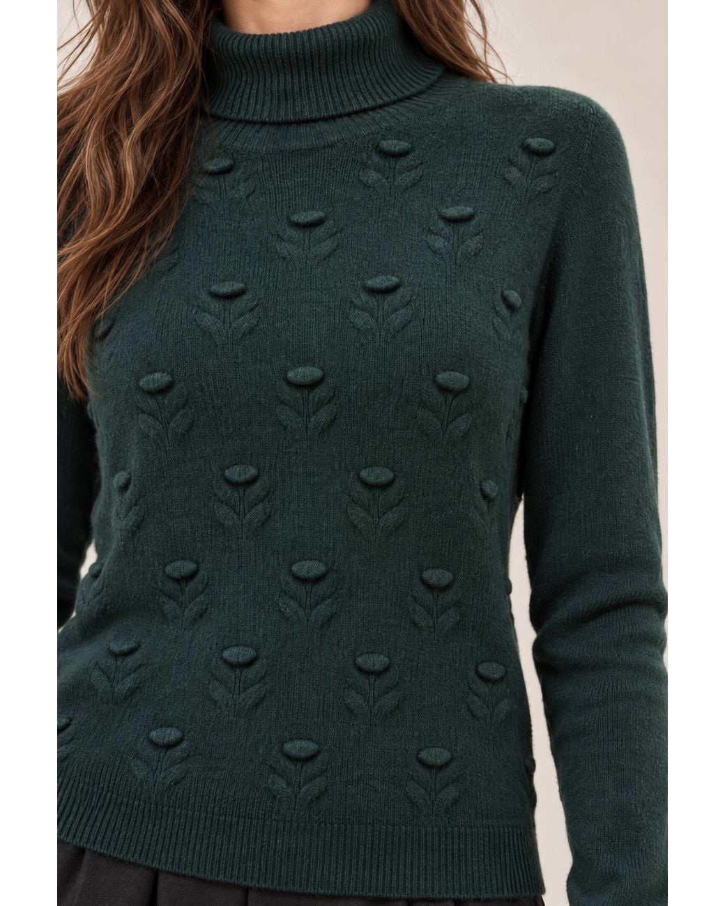 James Lakeland Green Floral Roll Neck Jumper