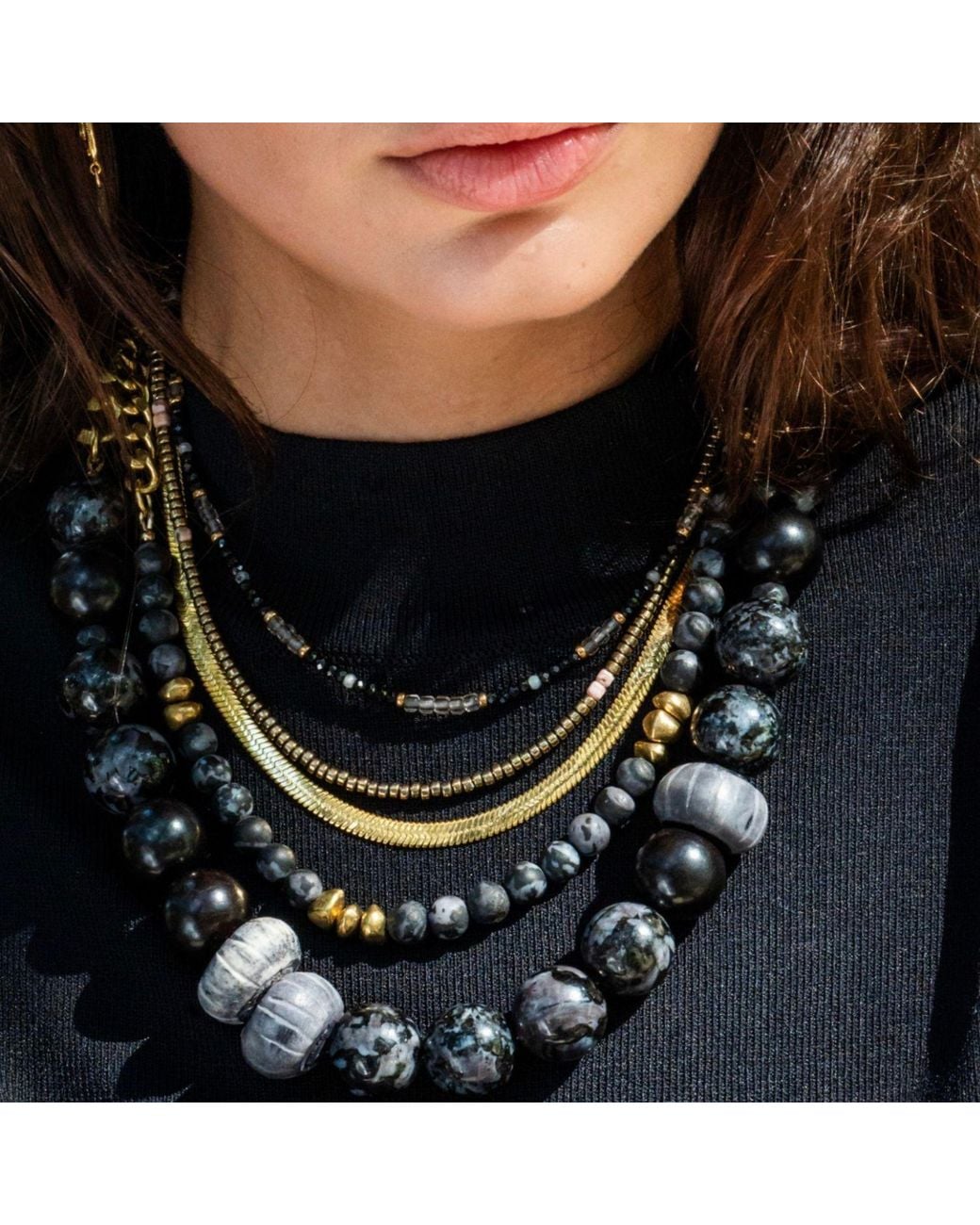 Rachel Nathan Black Gabbro & Bone Necklace