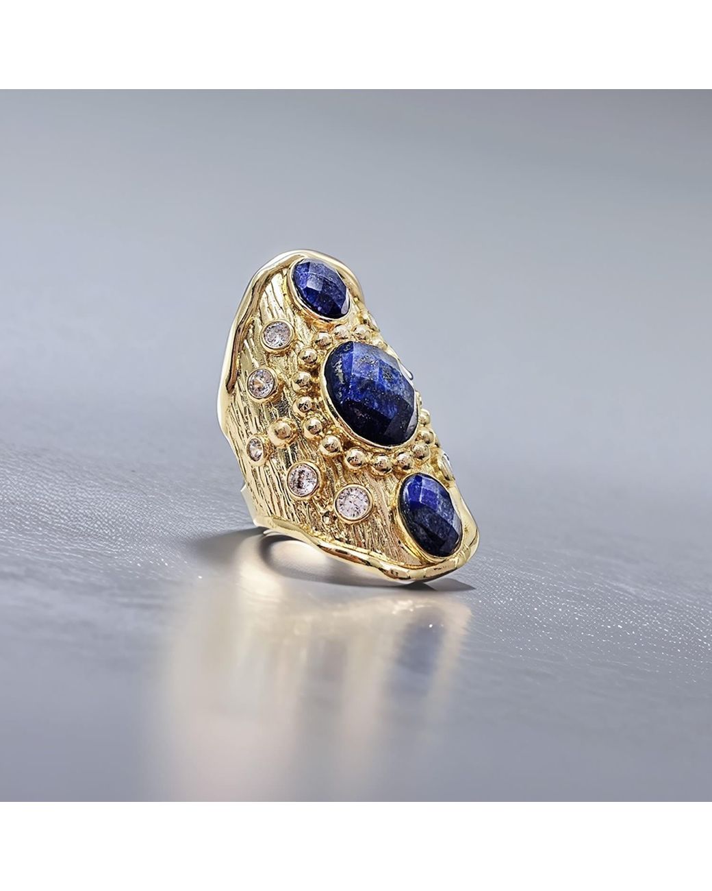 Farra Blue Lapis Stone Setting Statement Ring
