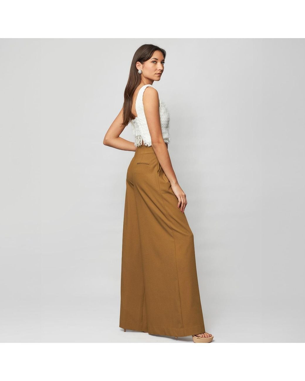 Solgo Atelier Natural Stelis Full Length Extra Wide Leg Pant With Fan-Out Stylized Front Pleats