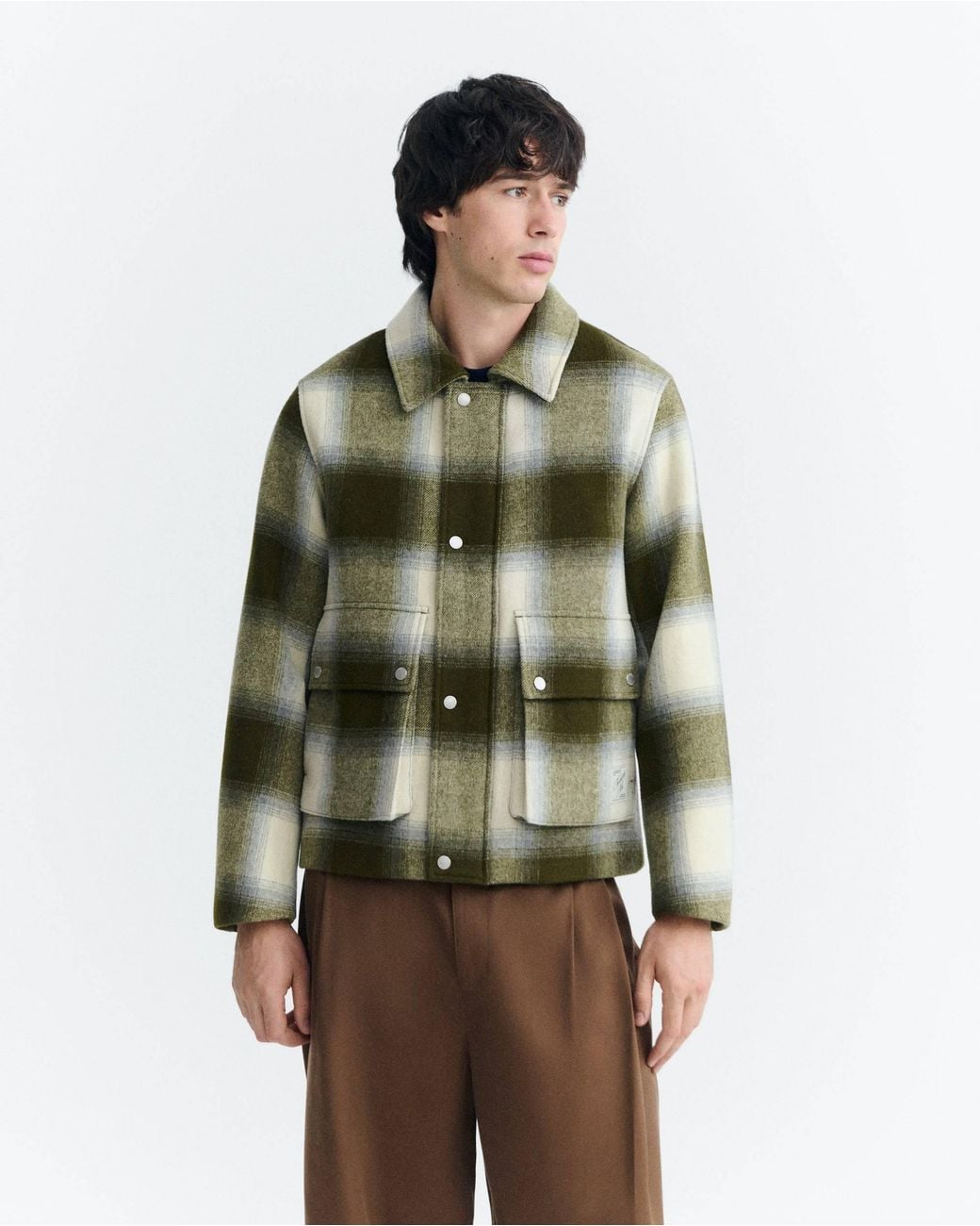 Thinking Mu Green Callum Oversized Checkered Wool Jacket for men
