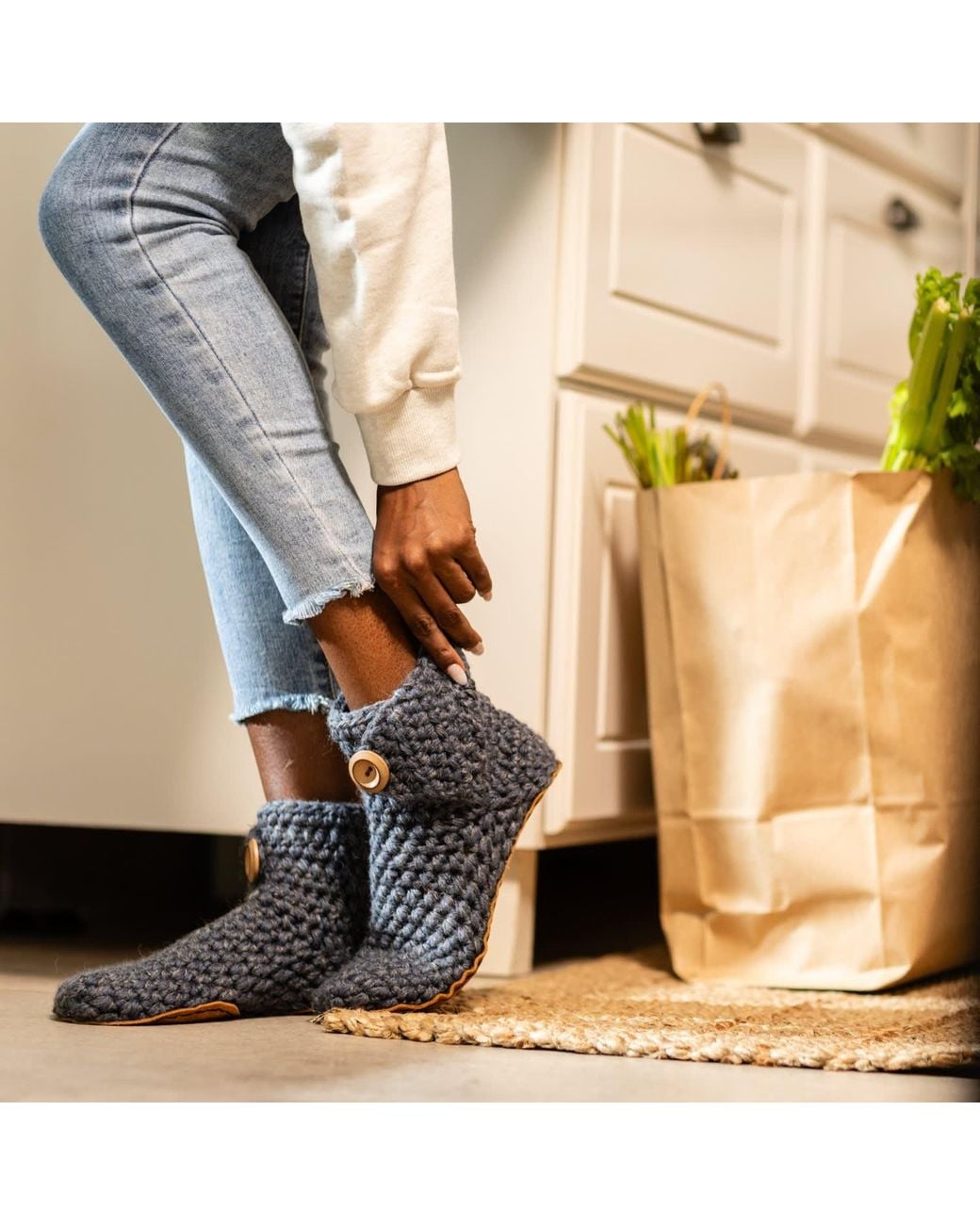 Kingdom of Wow Blue Comfortable Wool Boot Slippers For