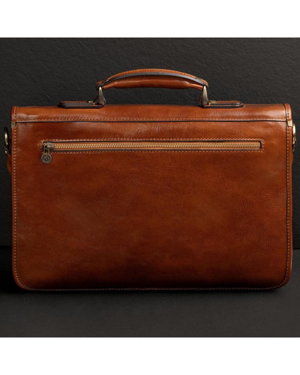 Time Resistance Brown Leather Briefcase Laptop Bag for men