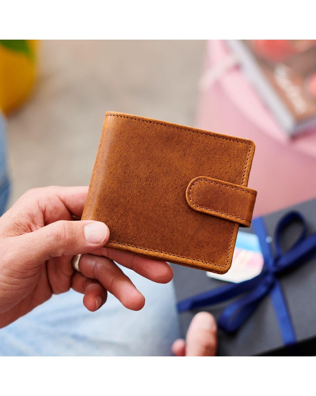 VIDA VIDA Orange Luxury Leather Zip Section Coin Wallet for men