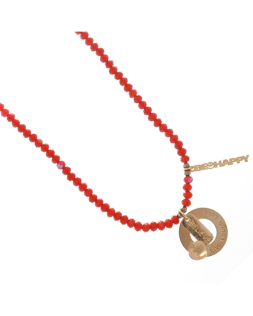 Ebru Jewelry Red Believe & Be Happy Crystal Beaded Choker Necklace