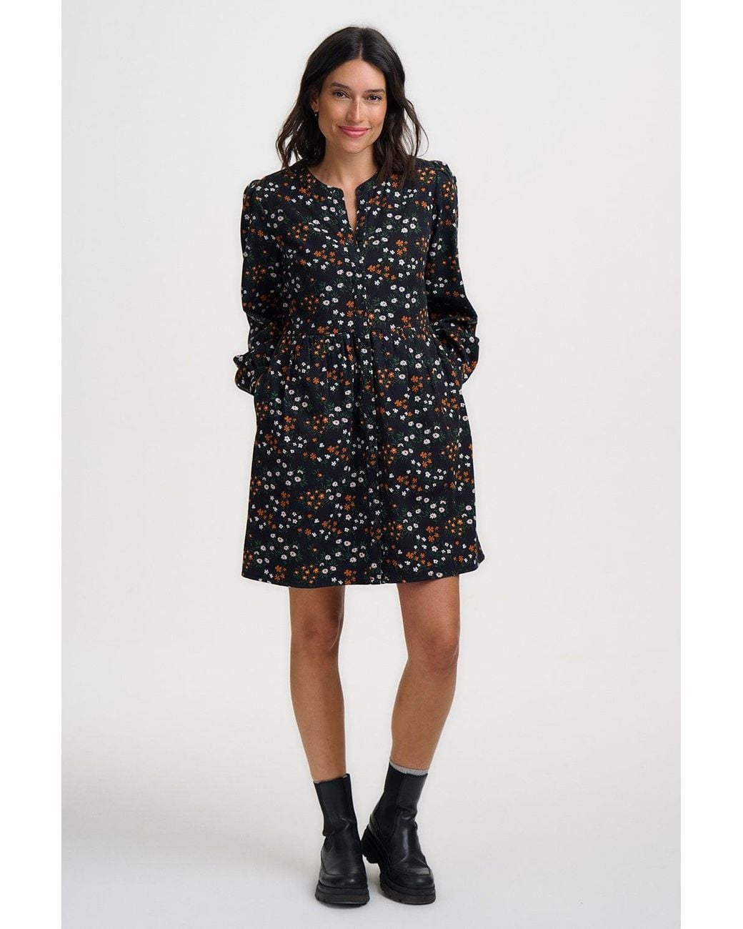 Sugarhill Black Brandy Short Smock Dress Floral