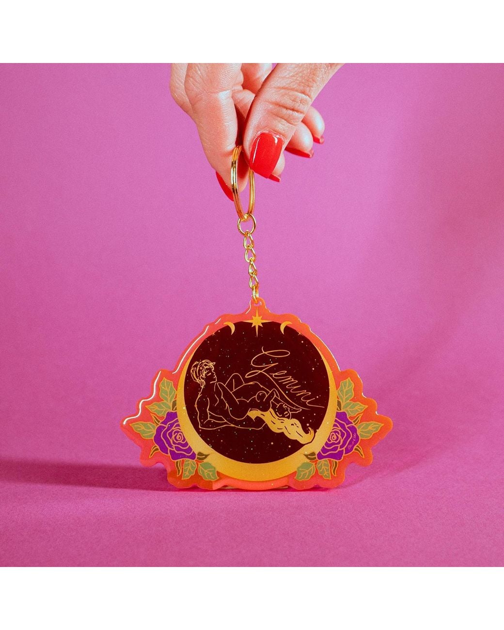 Black Cake Red Gemini Zodiac Sign Keychain