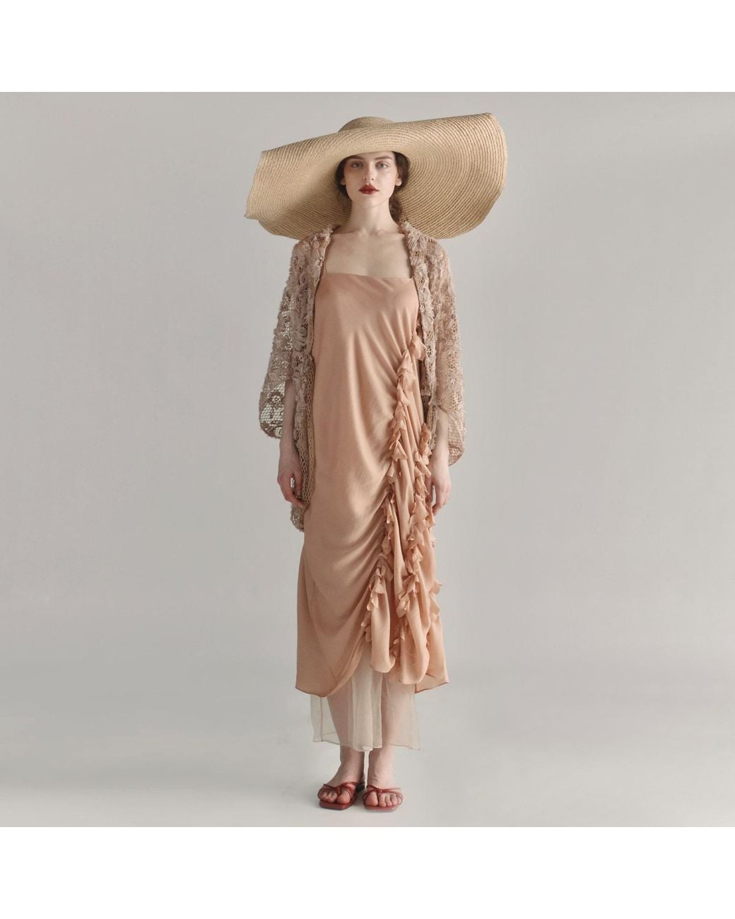 Belsize25 Natural Neutrals Rose Blush Textured Floral Lace Open-Front Kimono Cardigan