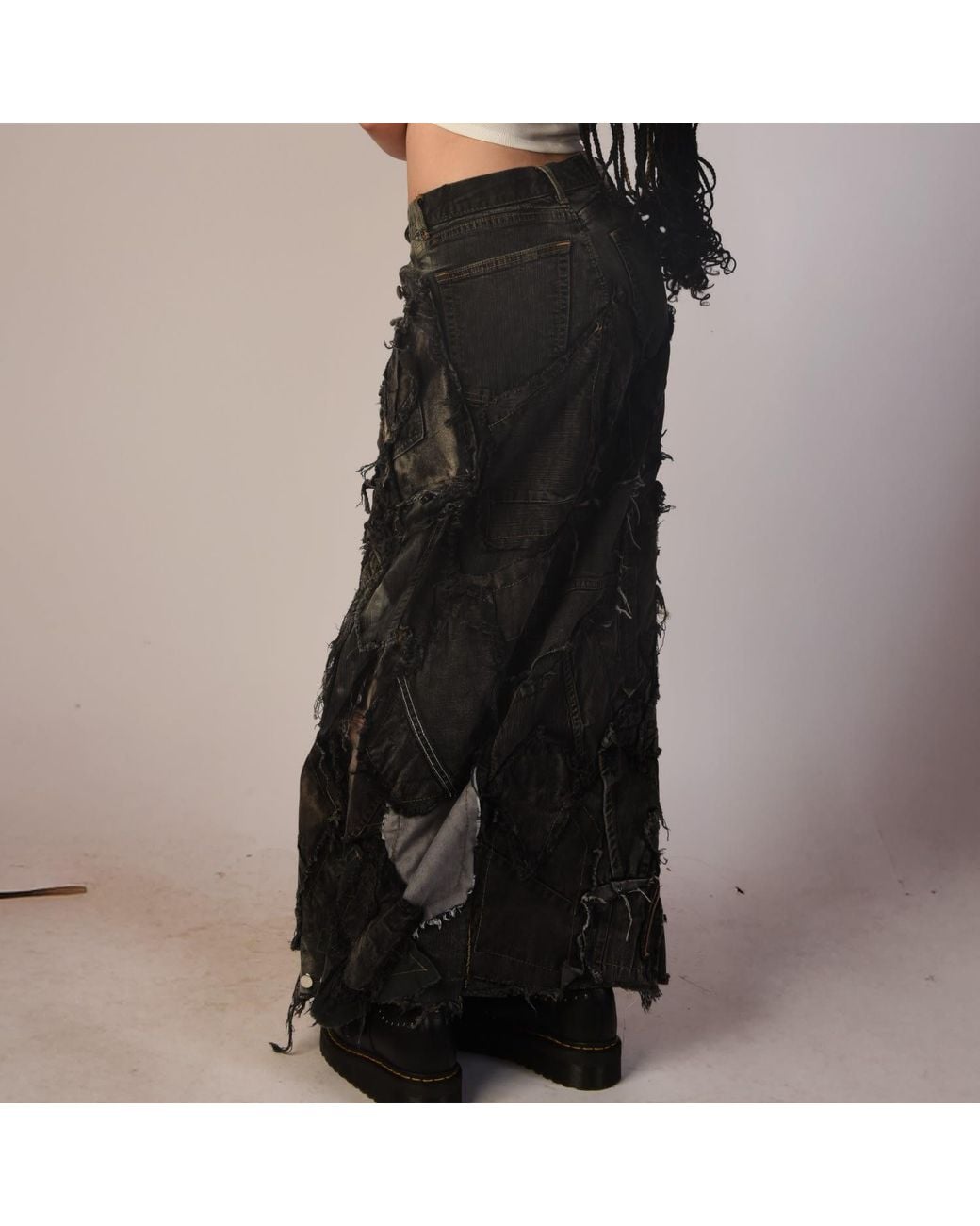 Zasta Studio Green Shred Couture Carbon Clash Studded Denim Skirt A