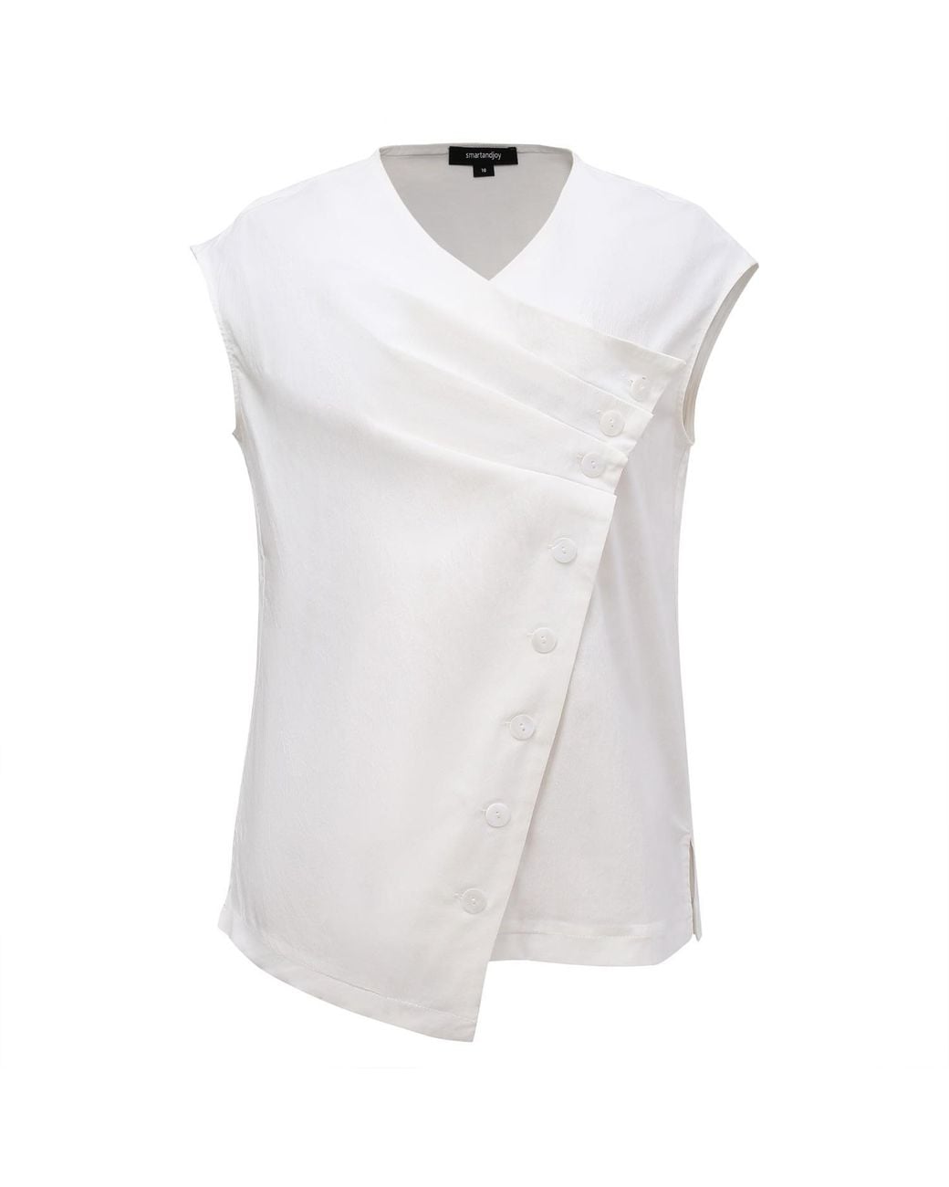 Smart and Joy White Double Breasted Pleated Asymmetric Top