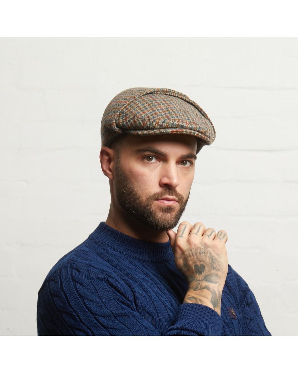 Dasmarca Hats Brown Neutrals Logan Heather Tweed Wool Checks Italian Cap With Earflaps Trapper for men