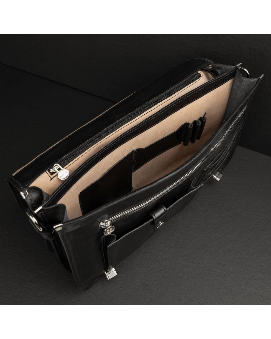 Time Resistance Black Leather Briefcase Laptop Bag for men