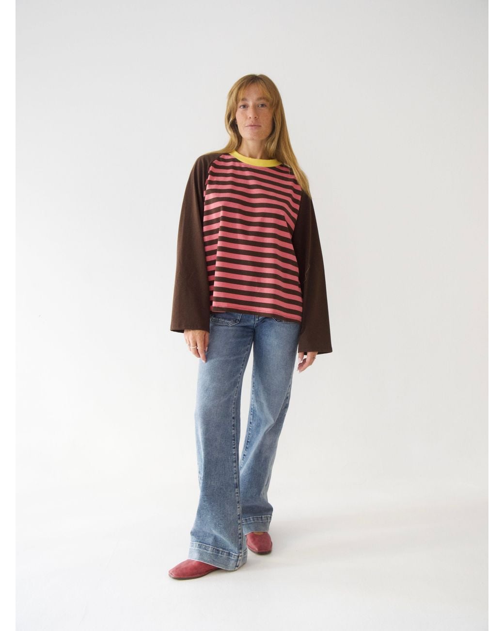Mind Traveler Red Striped Long Sleeve Carla Top With Contrast Neck