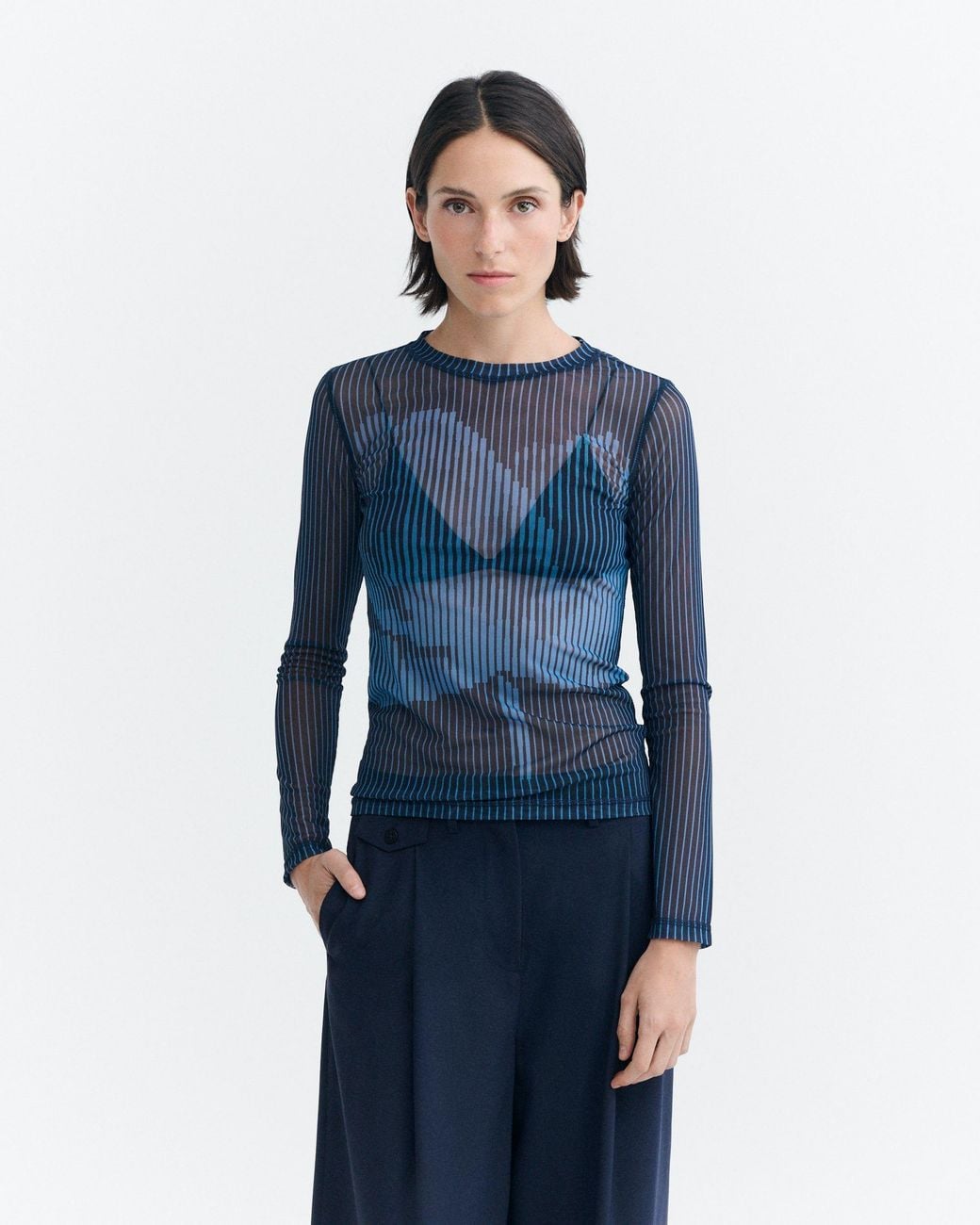 Thinking Mu Blue Tere's Sheer Lotus Top