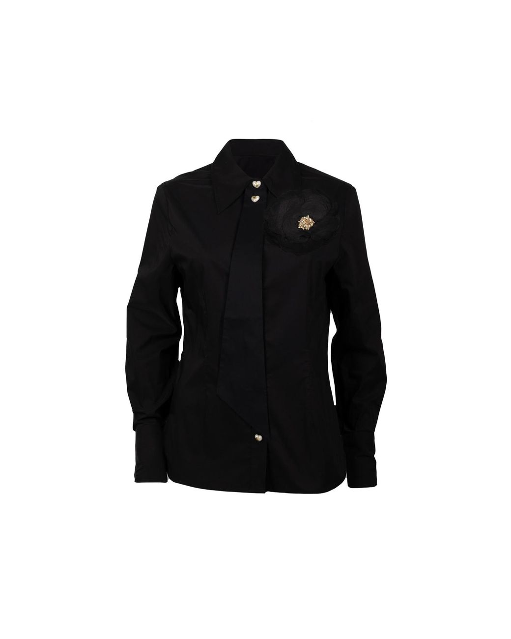 House of Laines London Black Laines Couture Tie Shirt With Corsage