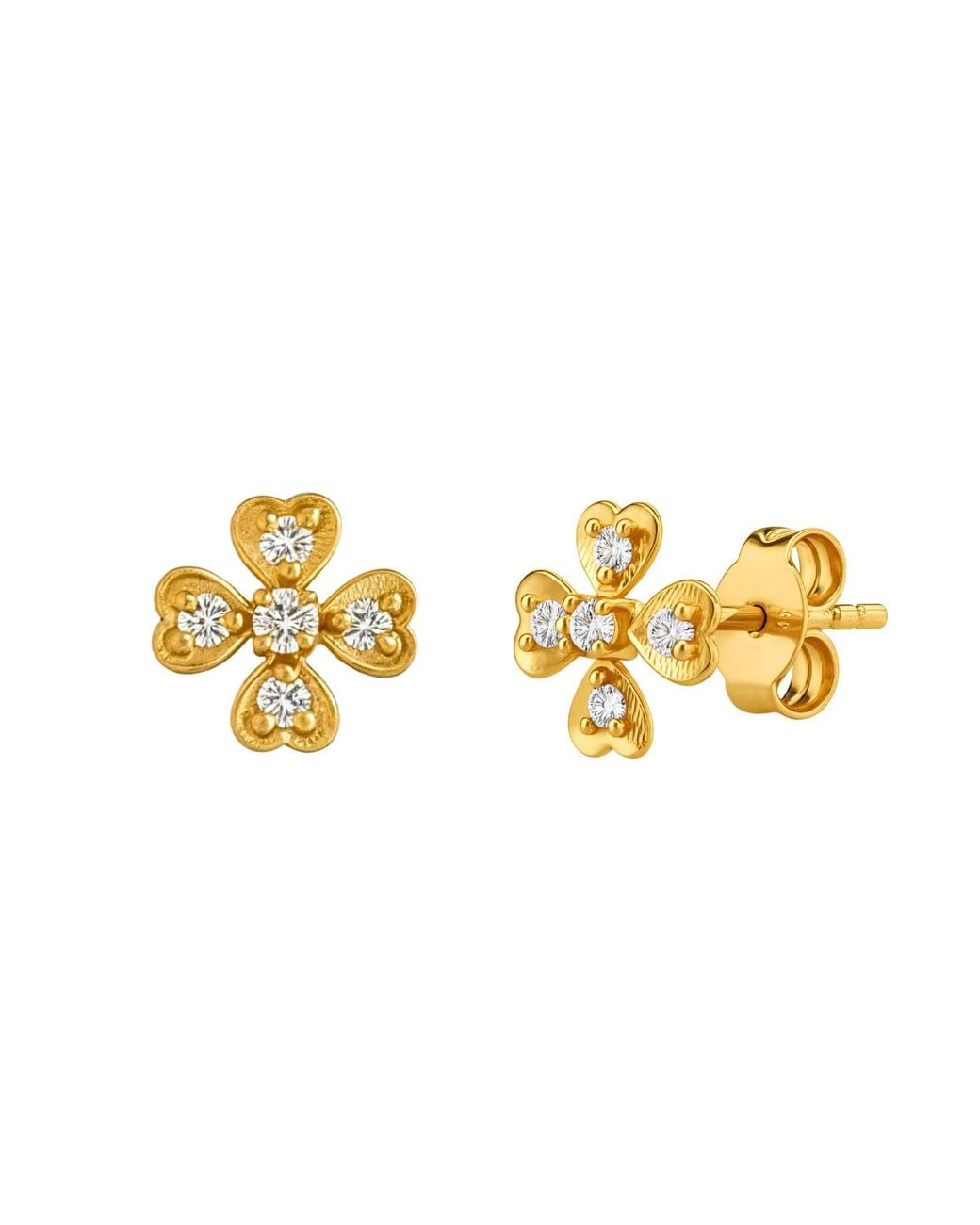 Spero London Metallic Fine 14Ct Solid Diamond Clover Earrings