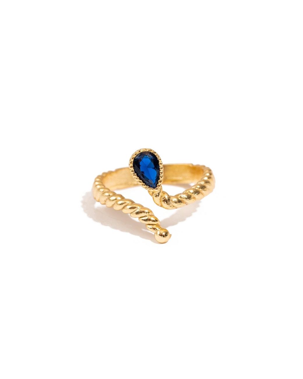 Ebru Jewelry Metallic Ocean Depth Teardrop Sapphire Adjustable Ring
