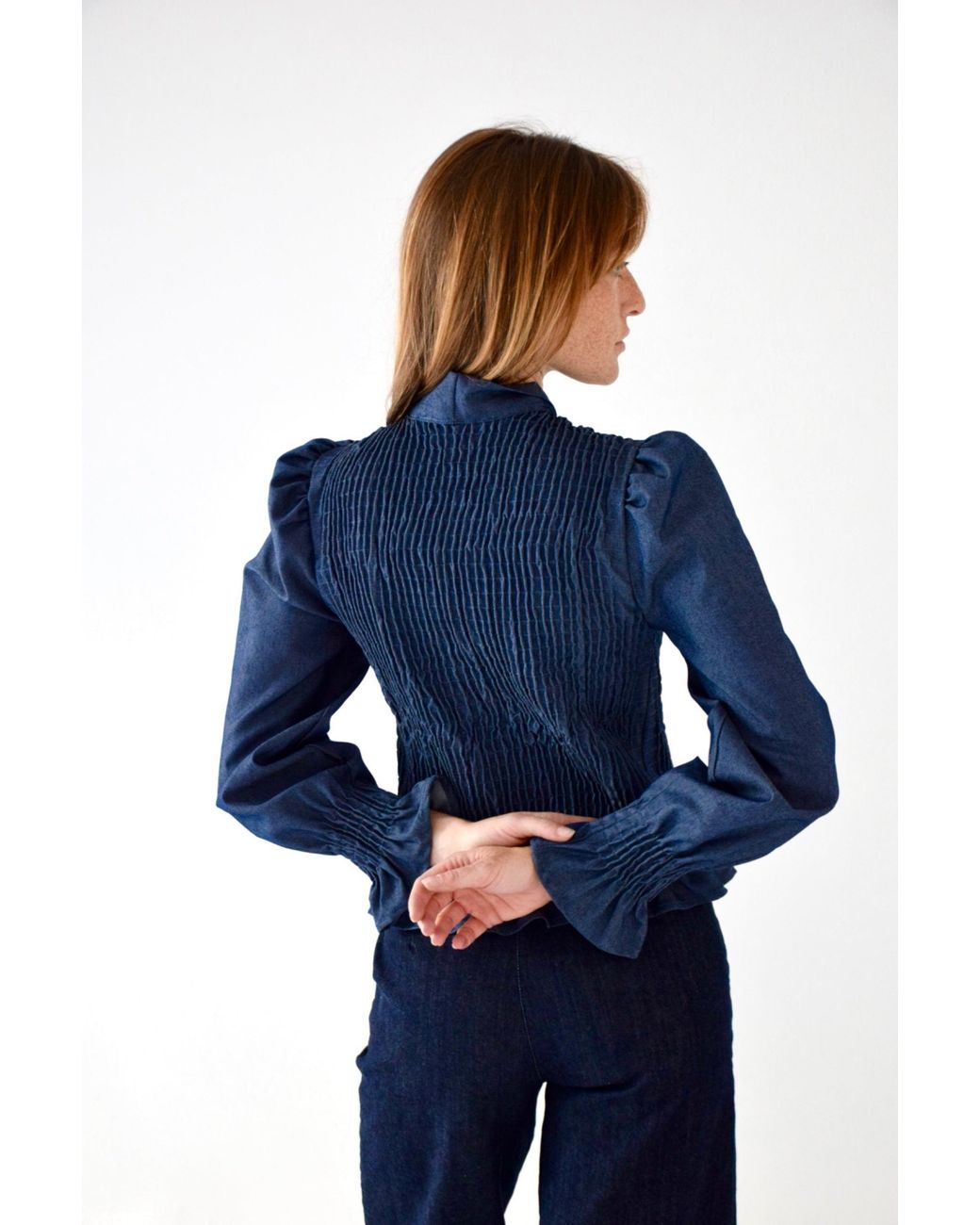 Mind Traveler Blue Chia Denim Tie Blouse